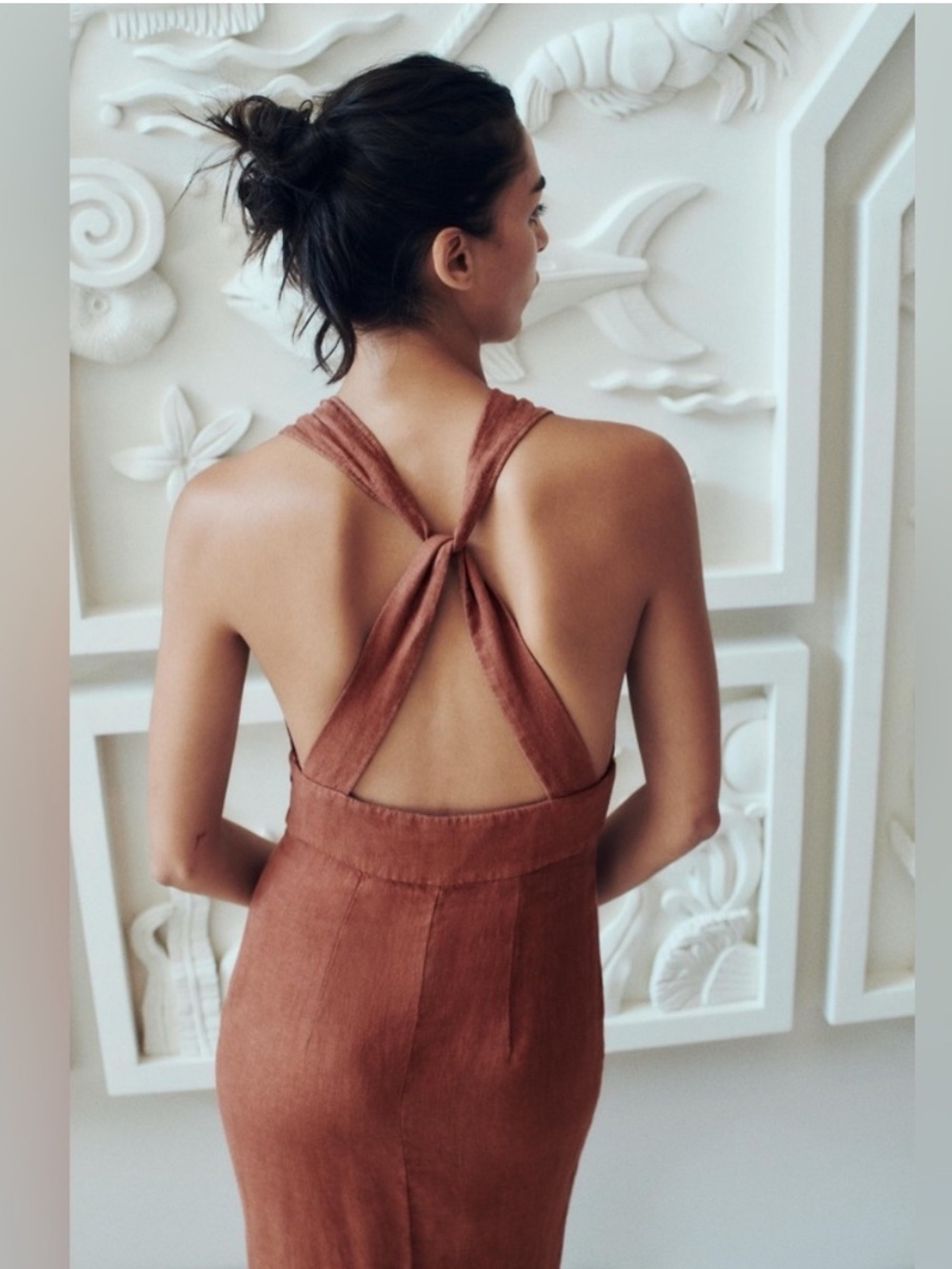 Zara Linen Midi Gold Detail - Picture 2 of 13